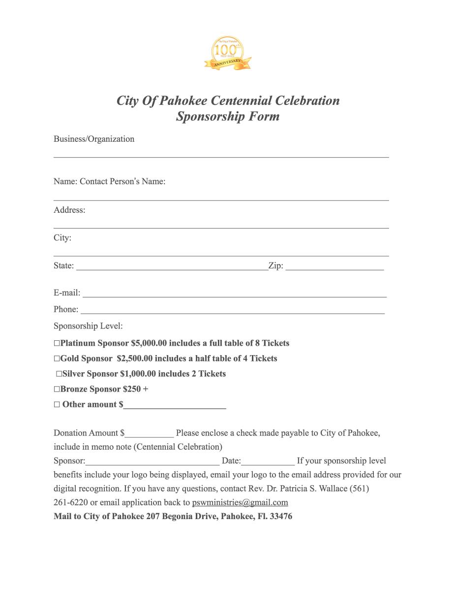 Centennial Celebration Form 2 