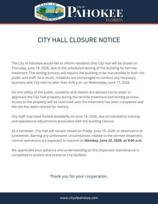 City Hall Temporary Closure Flyer Notice 6.18.2026