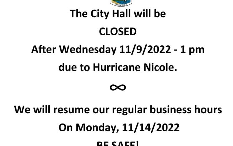 City Hall Closed - Due to Hurricane Nicole