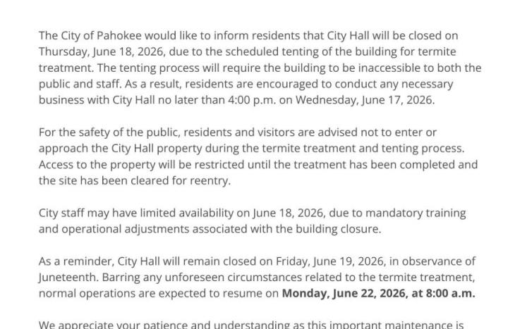 City Hall Temporary Closure Flyer Notice 6.18.2026