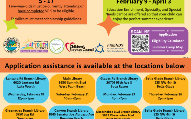  PBC Youth Services Summer Camp Scholarship Program Flyer English