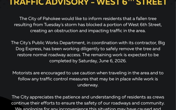 Traffic Advisory - West 6th Street 6.5.2026 Flyer